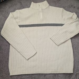 Cream Ribbed Quarter Zip Sweater